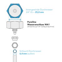 PureOne Wasseranschluss WA1 3/4 Zoll IG auf 1/4" mit Dichtung