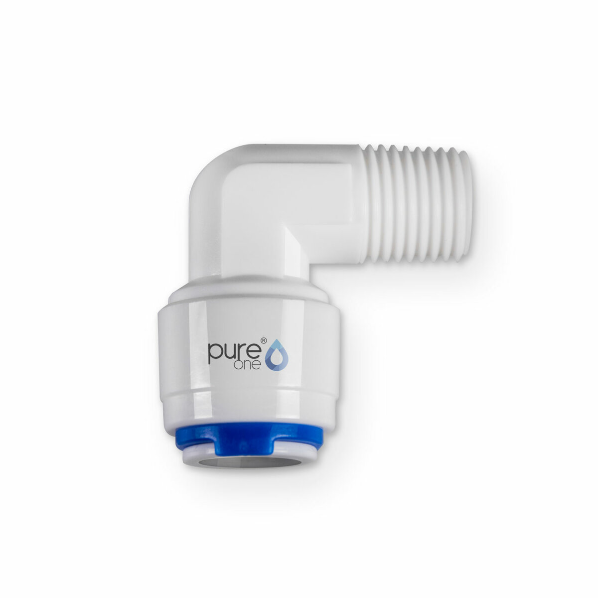 Produktbild von Pure One QF-02C Quick-Fitting Schnellverbinder – 3/8" Auf 1/4" Außengewinde Als L-förmiger Ellenbogen – Für Umkehrosmose, Wasserfilter & Kühlschrankanschluss – Lebensmittelecht